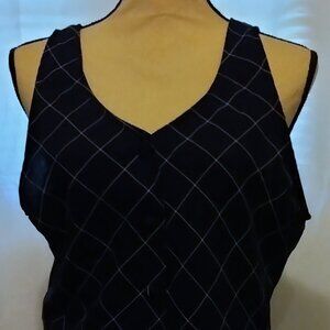 Navy blue and white plaid vest,